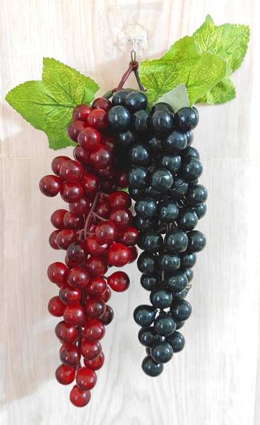 SKG ARU 2pcs Red and Black Color Grapes bunch for Home/Kitchen Decoration Artificial Fruit