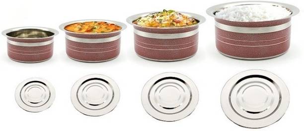 MAHAVIR Stainless Steel Color Cook And Serve Set -4pc Cookware Set Induction Bottom Cookware Set