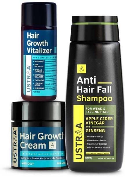 USTRAA Hair Growth Kit (Anti Hairfall Shampoo 250ml, Hair Growth Vitalizer & Cream)