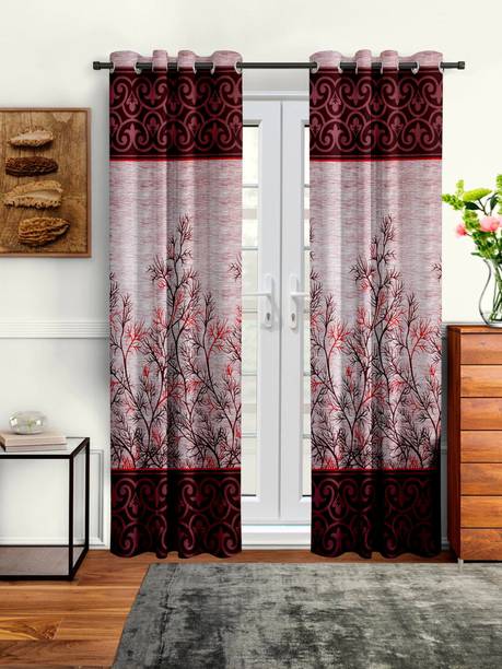 Cortina 270 cm (9 ft) Long Door Polyester Semi Transparent Curtain (Pack Of 2)