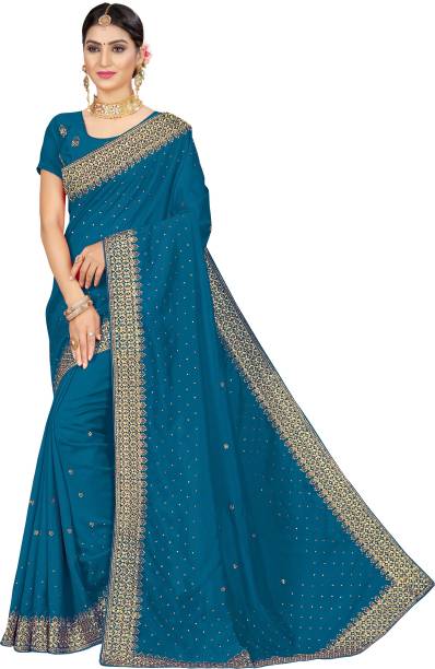 Embroidered Bollywood Silk Blend Saree Price in India
