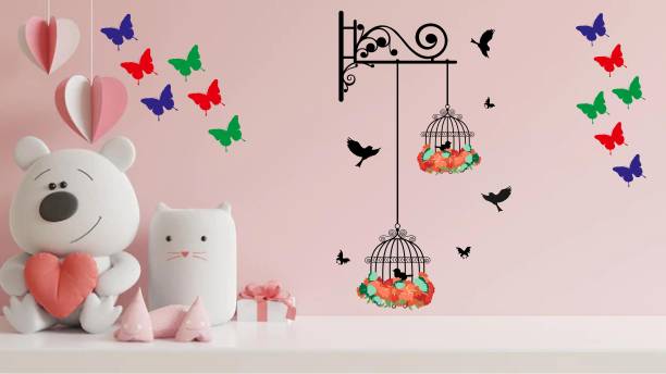 Aquire 100 cm XXXL Size Hanging Birds Cage with Flowers Large Self Adhesive Sticker
