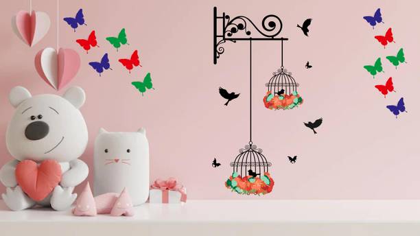 Aquire 100 cm XXXL Size Hanging Birds Cage with Flowers Large Self Adhesive Sticker