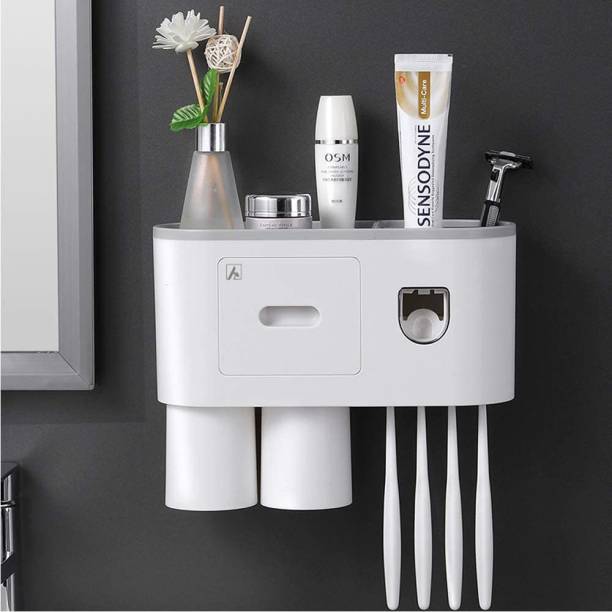 TGOPIT Toothbrush Holder Automatic Toothpaste Squeezer Wall Mount Storage Rack Plastic Toothbrush Holder