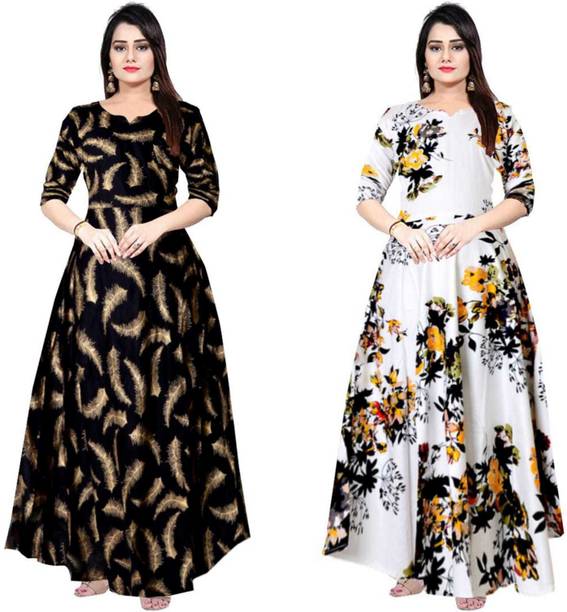 Sarthak Creation Women Maxi Multicolor Full Length Dress