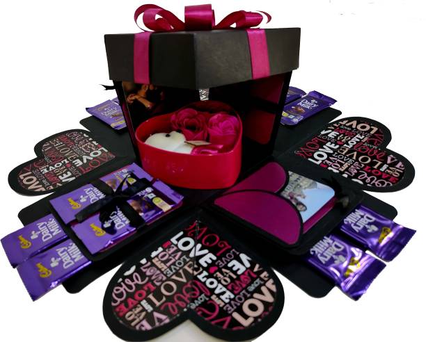 US IDEAL CRAFT 12 Chocolate Explosion Box,Birthday Gift with Greeting Card (Pink & Black,) Paper Gift Box