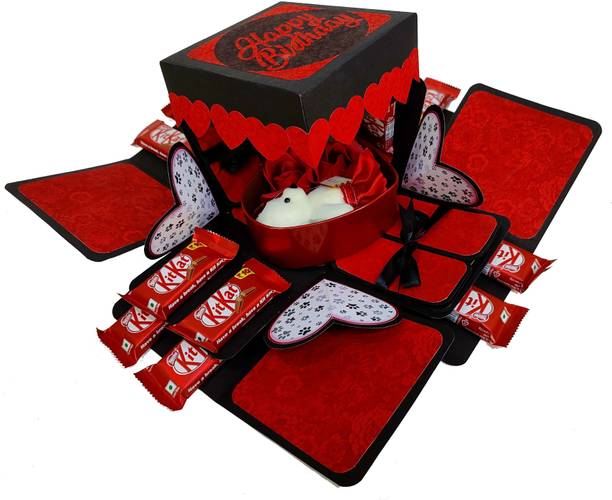 US IDEAL CRAFT Explosion Box,Birthday Gift (12 KitKat with teddy box) Greeting Card Paper Gift Box