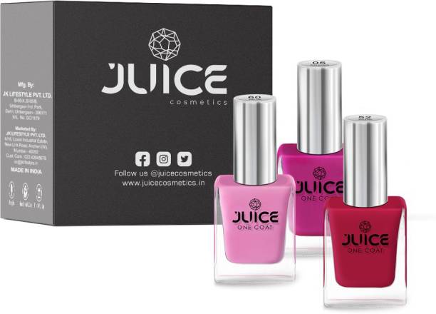 Juice Nail Paint Combo 25 Baby Pink - 60, Red - 52, Cobalt Blue - 05