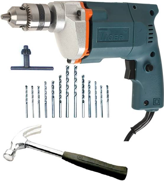 TIGER 10 mm Electric drill Machine with hammer + 13 HSS Bits Power &amp; Hand Tool Kit
