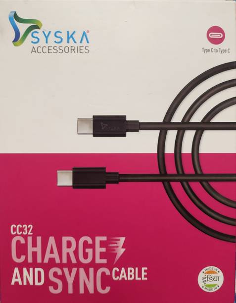Syska USB Type C Cable 2 A 1 m CC32 PD 3.1 Amp Fast Charging Type C to Type C Cable (3.3 Feet/ 1 Meter) Black