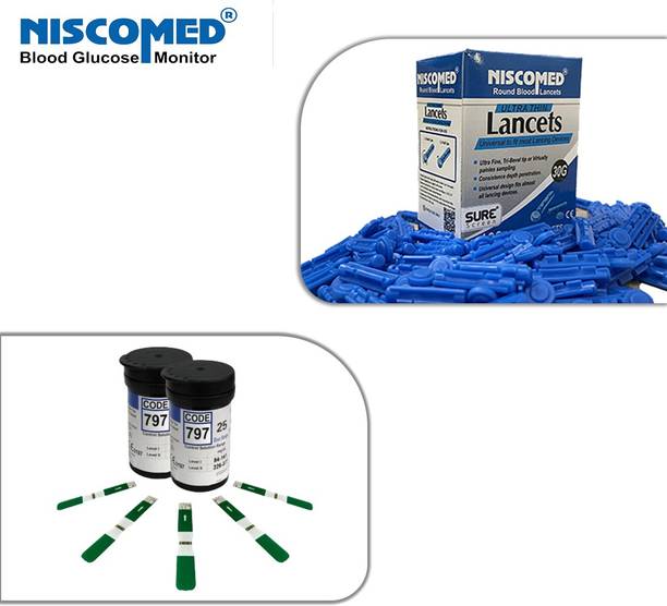 NISCOMED Surescreen Test Glucose 50 Round Blood Lancet with 50 Glucometer Strips