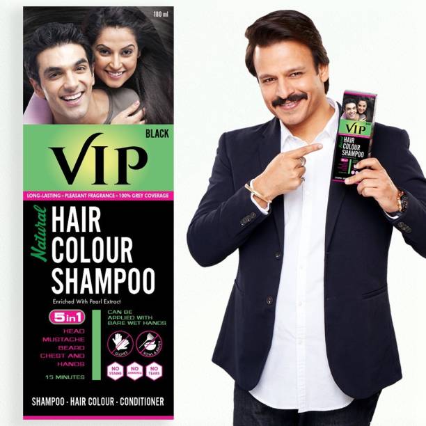 VIP Permanent Hair Colour Shampoo for Men and Women | Natural and Instant Colouring , Black