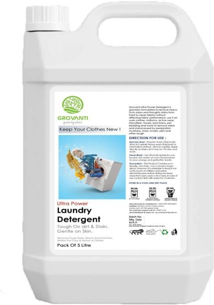GROVANTI ORGANIC Ultra Power Liquid Detergent, Suitable for top and front load for Machine Aqua Liquid Detergent