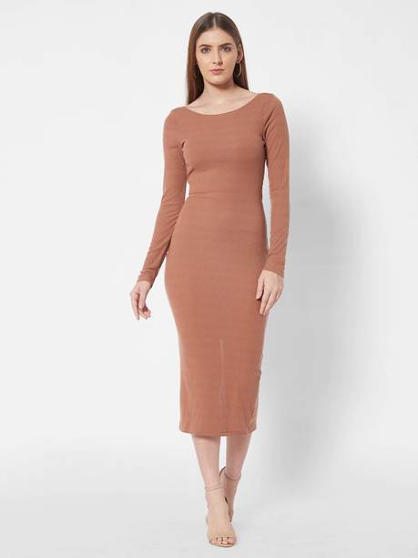 Urbanic Women A-line Brown Midi/Calf Length Dress