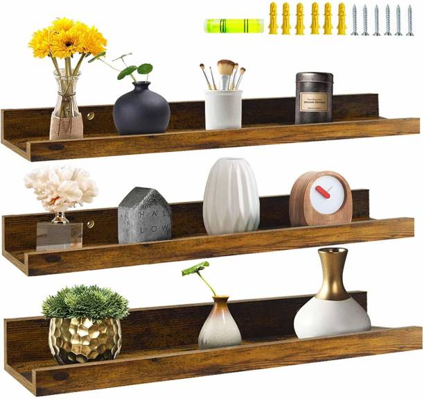 GenuineDecor 24 Inch Wooden Floating Shelves Wall Mounted Set of 3 Wooden Wall Shelf