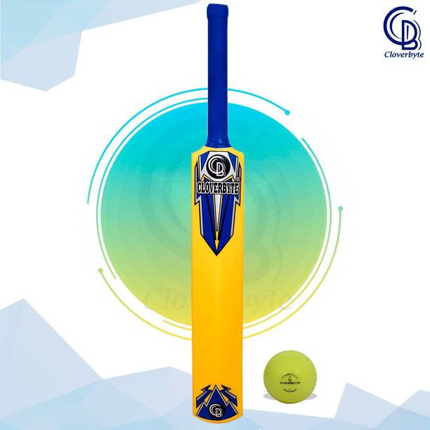 CLOVERBYTE Cricket Yellow Bat 5 No. Size Plastic Cricket Bat With Wind Ball Cricket Kit