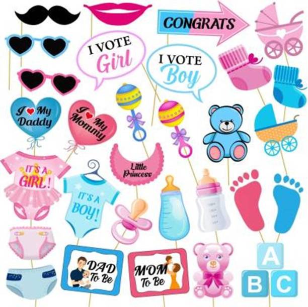 Party Propz Baby Shower Photo Booth - 30Pcs Photo Booth Props For Baby Shower Photo Booth Board