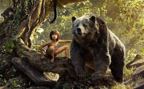 Poster The Jungle Book (2016) The Jungle Book Mowgli Bear sl653 (Plastic Large Wall Poster, 36x24 Inches, Multicolor) Fine Art Print