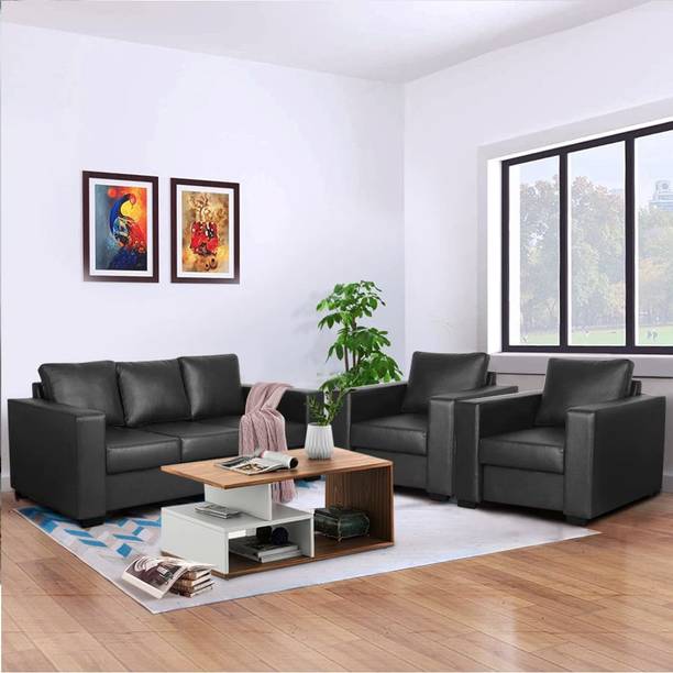 Brickwud Jardin Sofa Set (Black) Leatherette 3 + 1 + 1 Sofa Set