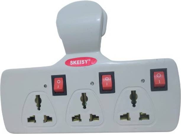 Skeisy 3+3 Multi Plug Fuse Extension Plastic Board Switch with Individual Switches, 3  Socket Extension Boards