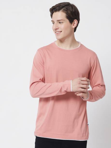 THE DRY STATE Men Colorblock Round Neck Pure Cotton Pink T-Shirt
