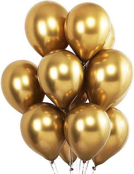 Bash N Splash Solid Helium quality Chrome Gold Latex Party Decoration Balloon (Pack of 15) Balloon
