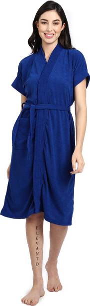 ELEVANTO Royalblue Free Size Bath Robe