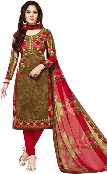 Unstitched Crepe Salwar Suit Material Floral Print