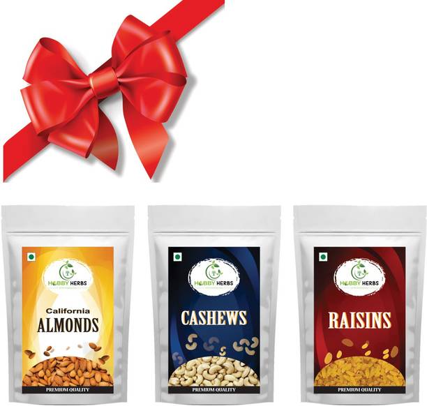 Hobby Herbs Almonds , Cashew & Raisins Combo 600gm | All Premium Dry Fruits for Diwali | Almonds, Cashews, Raisins