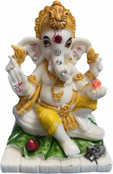 RS Ganesha/Ganapati Statue Idol for Car Dashboard/Home/Office Table Decorative Showpiece  -  9 cm