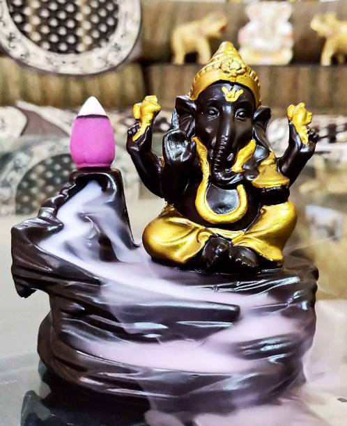 Craft Junction Handcrafted Lord Ganesha Smoke Backflow Cone Incense Holder With 10 Incense Cones Decorative Showpiece  -  9.5 cm