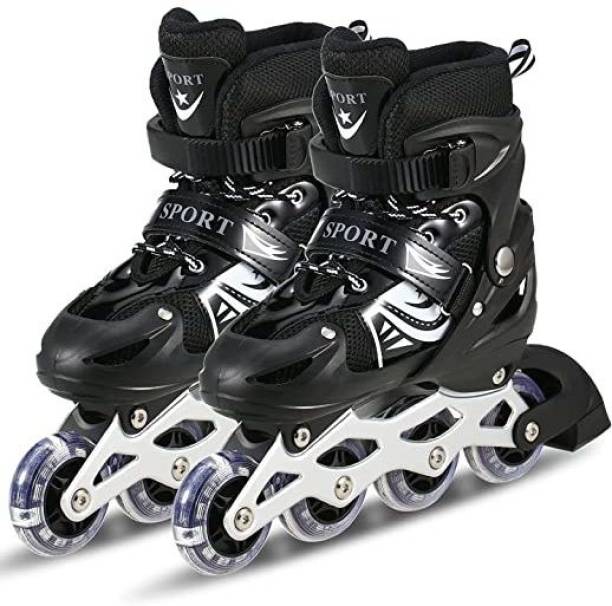 SPEEDYZONE Skating Shoes Adjustable Size LED Wheels for Kids Boys Girls In-line Skates - Size 7-10 UK