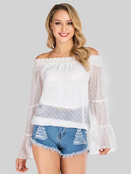 Urbanic Casual Self Design Women White Top