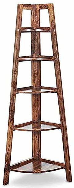 Decorvatsa Corner Book Shelf with 5 Shelves for Home Solid Wood Open Book Shelf