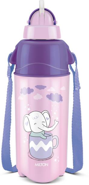 MILTON Kool Trendy 500 Plastic Insulated Water Bottle with Straw for Kids, Purple 490 ml Bottle