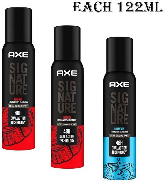 AXE SIGNATURE 2 INTENSE & 1 CHAMPION PERFUME BODY SPRAY EACH 122ML Set of_3 Perfume Body Spray  -  For Men & Women
