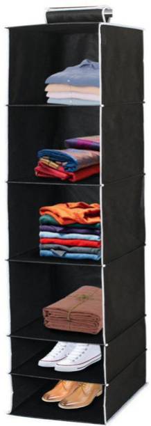 SH NASIMA Hanging 6 Shelves Wardrobe Organiser - Black Regular Organizer Regular Organizer, Closet Organizer