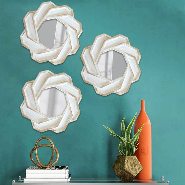 Painting Mantra Set of 3 Geometric Shape Wall Mirror for Living Room Bedroom Wall Decoration Decorative Mirror
