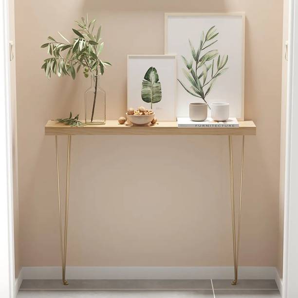 NG Decor Modern Narrow Rectangular Console Table with Wooden Top Metal Legs Metal Console Table