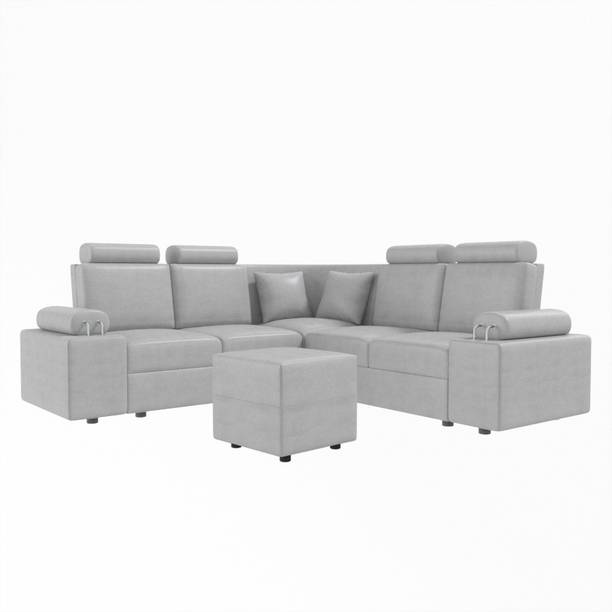 Sekar Lifestyle L Shape Corner [Steel Handles] With Box Moda Leatherette 4 Seater  Sofa