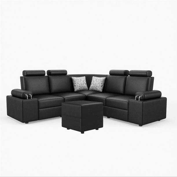 Sekar Lifestyle L Shape Corner [Steel Handles] With Box Moda Leatherette 4 Seater  Sofa