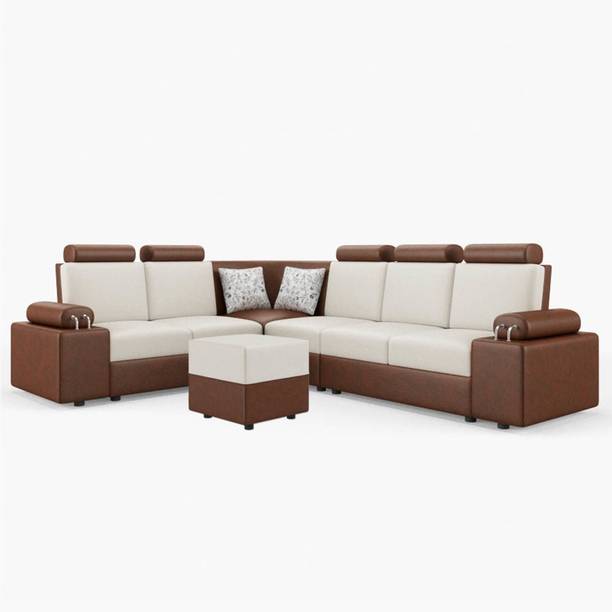 Sekar Lifestyle L Shape Corner [Steel Handles] With Box Moda Leatherette 5 Seater  Sofa