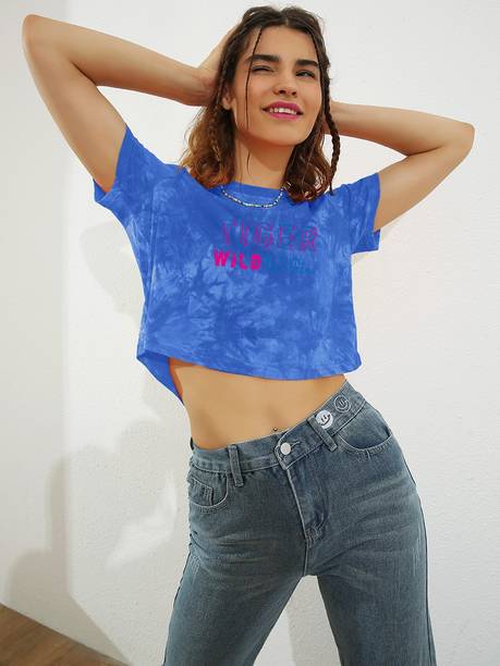 Urbanic Tie & Dye Women Round Neck Blue T-Shirt