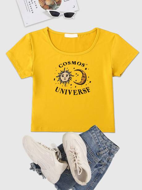 Urbanic Typography Women Round Neck Yellow T-Shirt