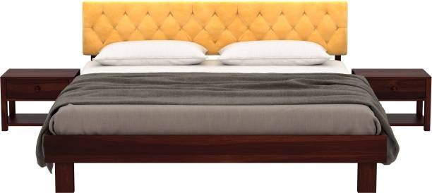 PlusOne Rota Yellow Sheesham Bed Without Storage (King Size, Walnut Finish) Solid Wood King Bed