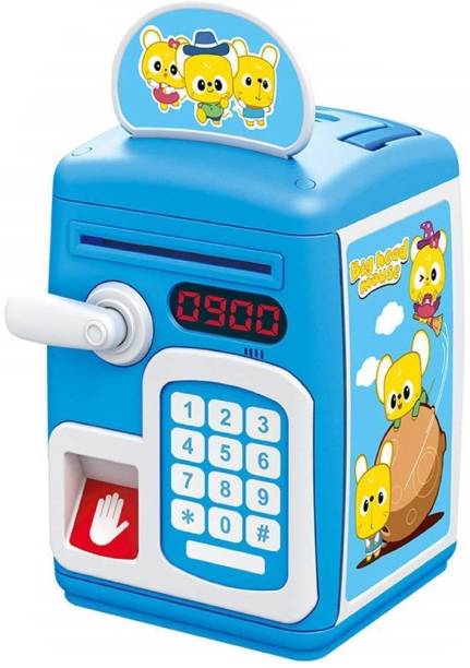 Toyshine Money Safe Kids with Finger Print Sensor Piggy Savings Bank with Electronic Lock, Blue Coin Bank