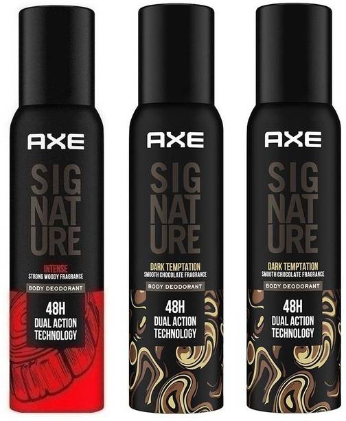 AXE SIGNATURE 1 INTENSE AND 2 DARK TEMPTATION EACH 122ML PERFUME BODYSPRAY Pack of 3 Perfume Body Spray  -  For Men & Women