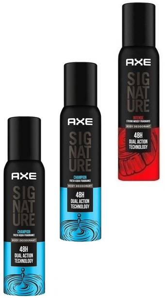 AXE SIGNATURE 1 INTENSE AND 2 CHAMPION EACH 122ML PERFUME BODYSPRAY Set of 3 Perfume Body Spray  -  For Men & Women