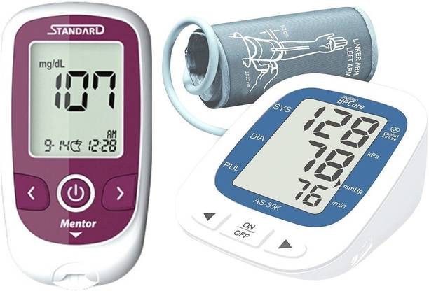 STANDARD BPCare Plus (AS-35K) Automatic Digital Blood Pressure Monitoring Machine & with Mentor Sugar Check Glucometer Bp Monitor