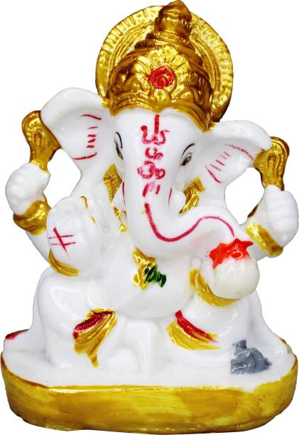 Om ssvmb9 Ganesh Ji Statue Ganesh Idol For Home Marble Ganesh Murti For Home Temple 3.5 In Decorative Showpiece  -  9 cm